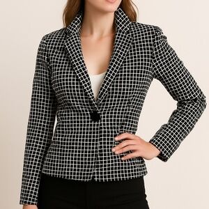 Armani Collezioni Black White Grid Tailored Blazer Made in Italy